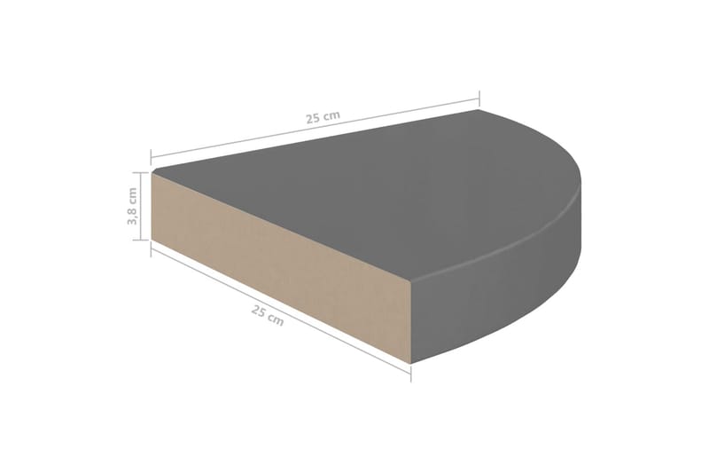 Flytende vegghylle høyglans grå 25x25x3,8 cm MDF - Grå - Hjørnehylle