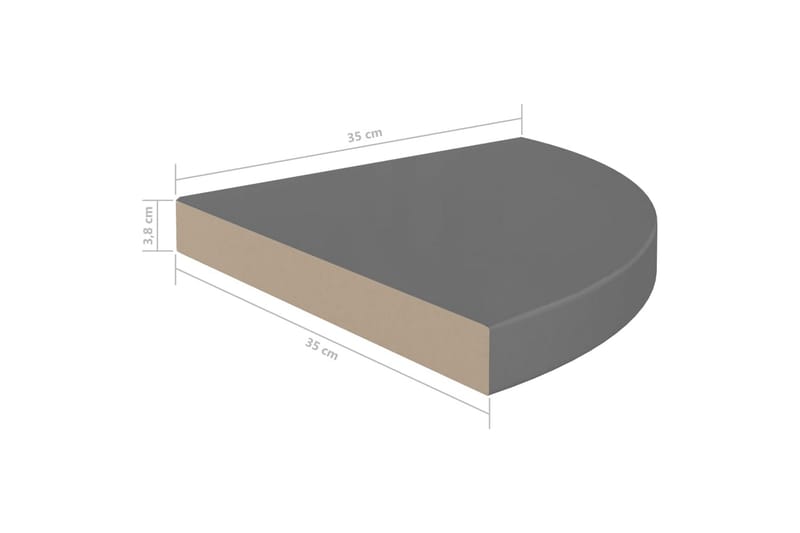 Flytende vegghylle høyglans grå 35x35x3,8 cm MDF - Grå - Hjørnehylle