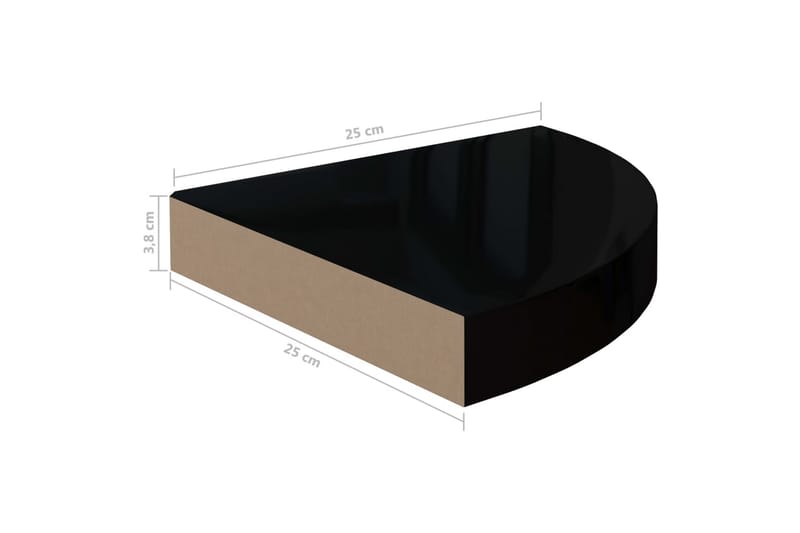 Flytende vegghylle høyglans svart 25x25x3,8 cm MDF - Svart - Hjørnehylle