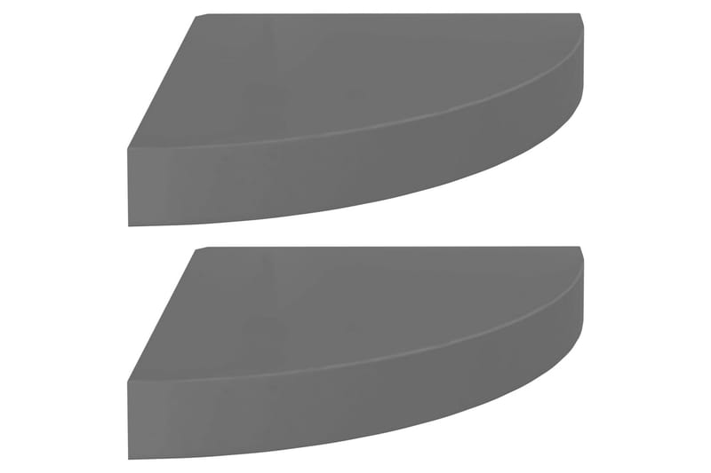 Flytende vegghyller 2 stk høyglans grå 25x25x3,8 cm MDF - Grå - Hjørnehylle