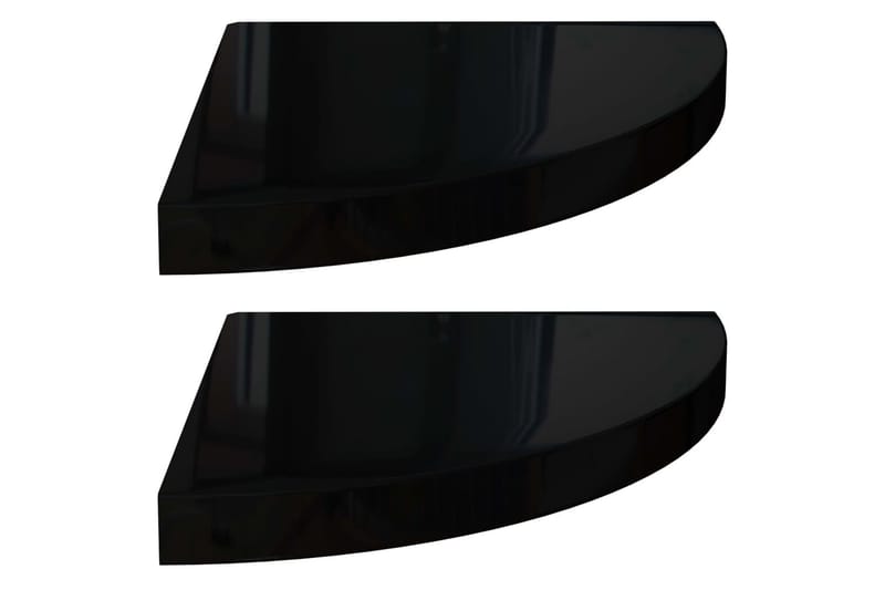 Flytende vegghyller 2 stk høyglans svart 35x35x3,8 cm MDF - Svart - Hjørnehylle