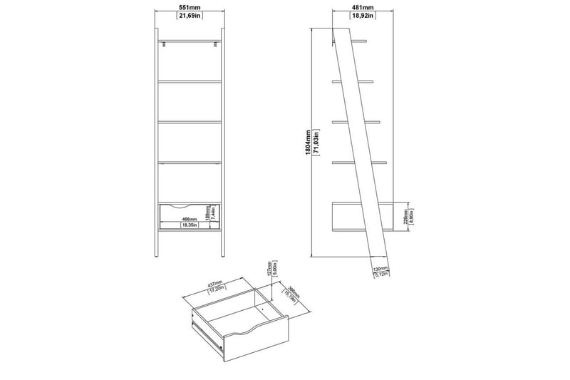 Hostafranc Bokhylle 55,1 cm i Eik - Hvit - Oppbevaring - Hylle - Bokhylle