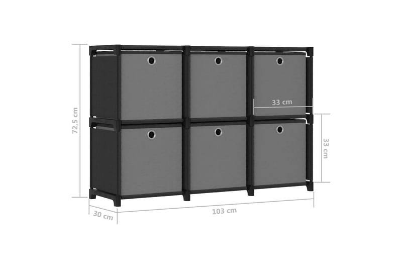 Displayhylle med 6 kuber og bokser svart 103x30x72,5cm stoff - Svart - Hyllesystem