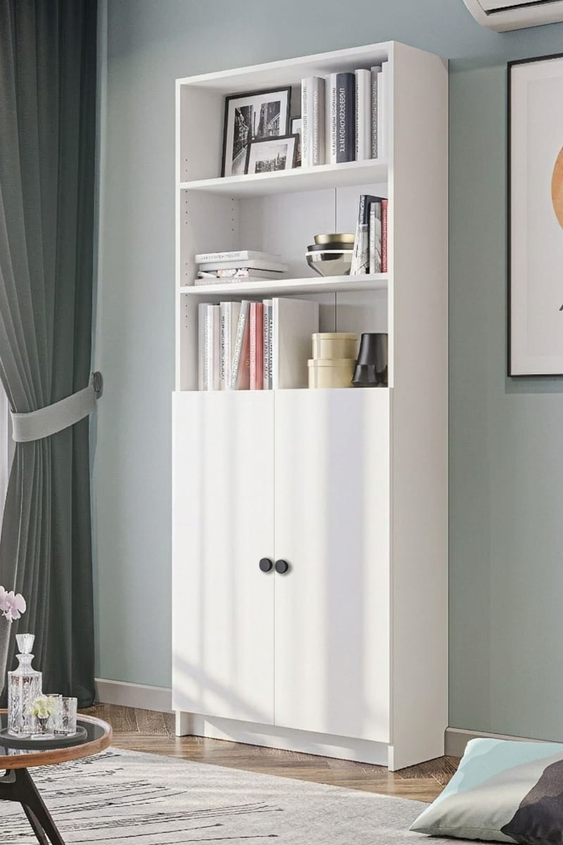 Lenvo Bokhylle 80 cm i Malt Tre - Hvit - Oppbevaring - Hylle - Bokhylle