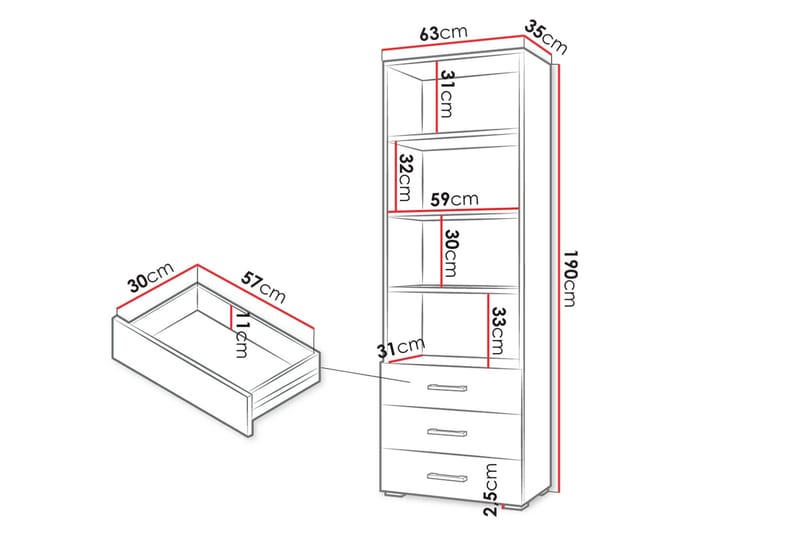 Lindesberg Bokhylle 63 cm - Hvit - Oppbevaring - Hylle - Bokhylle