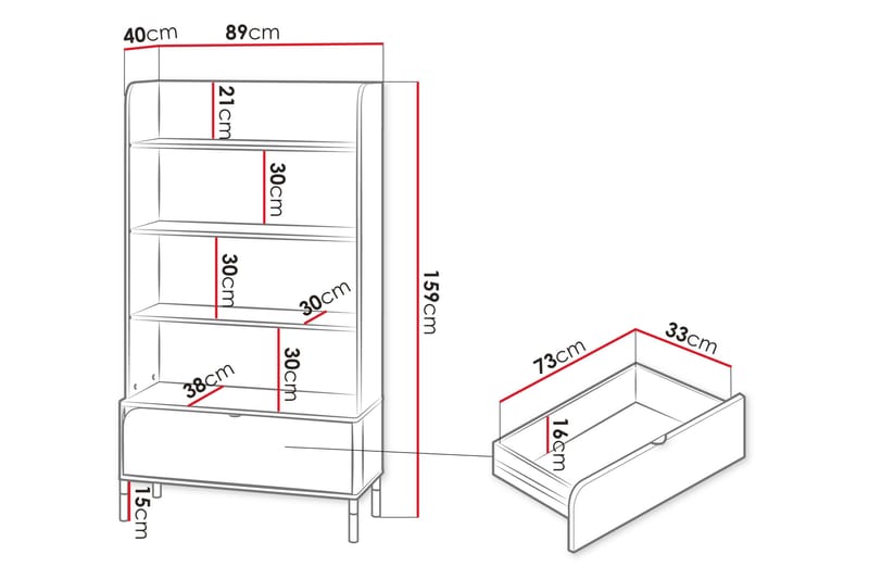 Monfort Bokhylle 89x40 cm - Beige - Oppbevaring - Hylle - Bokhylle