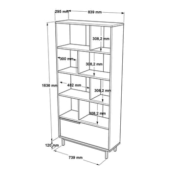 Nilena Bokhylle 83,9x175,6x29,5 cm - Eik og hvit - Oppbevaring - Hylle - Bokhylle