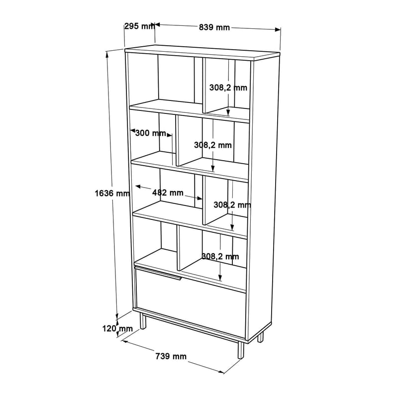 Nilena Bokhylle 83,9x175,6x29,5 cm - Eik og hvit - Oppbevaring - Hylle - Bokhylle