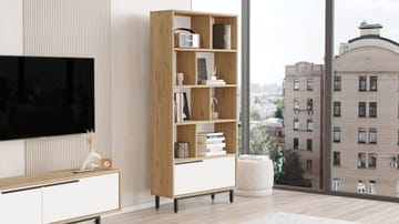 Nilena Bokhylle 83,9x175,6x29,5 cm - Eik og hvit - Oppbevaring - Hylle - Bokhylle