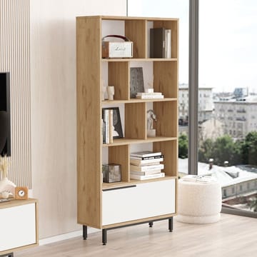 Nilena Bokhylle 83,9x175,6x29,5 cm - Eik og hvit - Oppbevaring - Hylle - Bokhylle