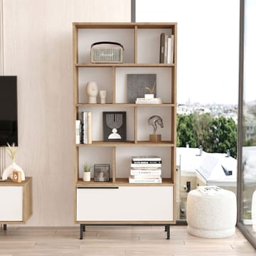 Nilena Bokhylle 83,9x175,6x29,5 cm - Eik og hvit - Oppbevaring - Hylle - Bokhylle