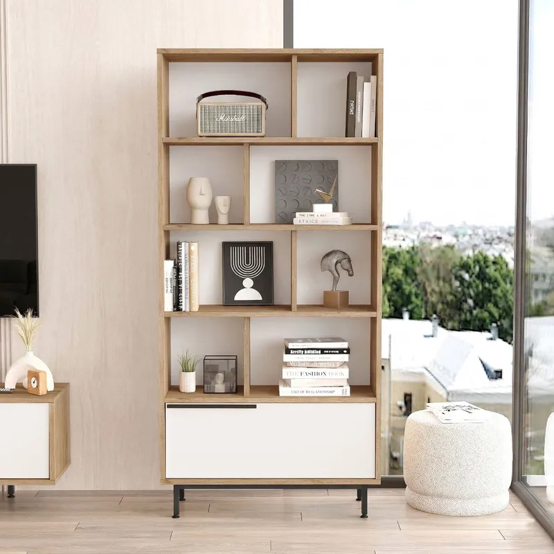 Nilena Bokhylle 83,9x175,6x29,5 cm - Eik og hvit - Oppbevaring - Hylle - Bokhylle