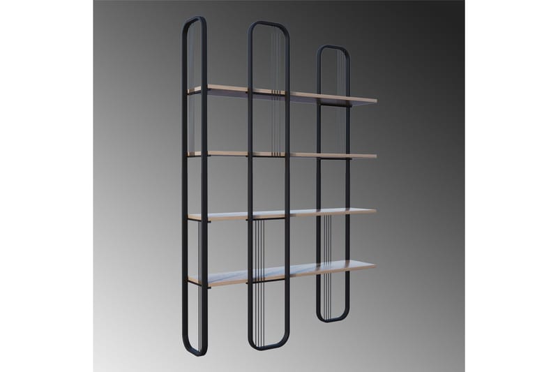 Pemu Bokhylle 125 cm i Metall med Treplate - Svart - Oppbevaring - Hylle - Bokhylle