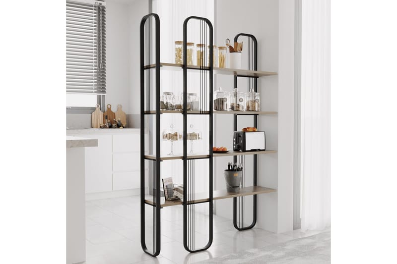 Pemu Bokhylle 125 cm i Metall med Treplate - Svart - Oppbevaring - Hylle - Bokhylle