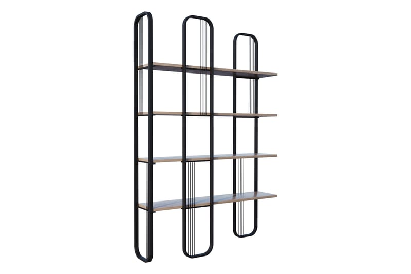 Pemu Bokhylle 125 cm i Metall med Treplate, Svart
