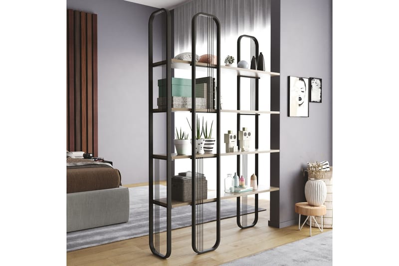 Pemu Bokhylle 125 cm i Metall med Treplate - Svart - Oppbevaring - Hylle - Bokhylle