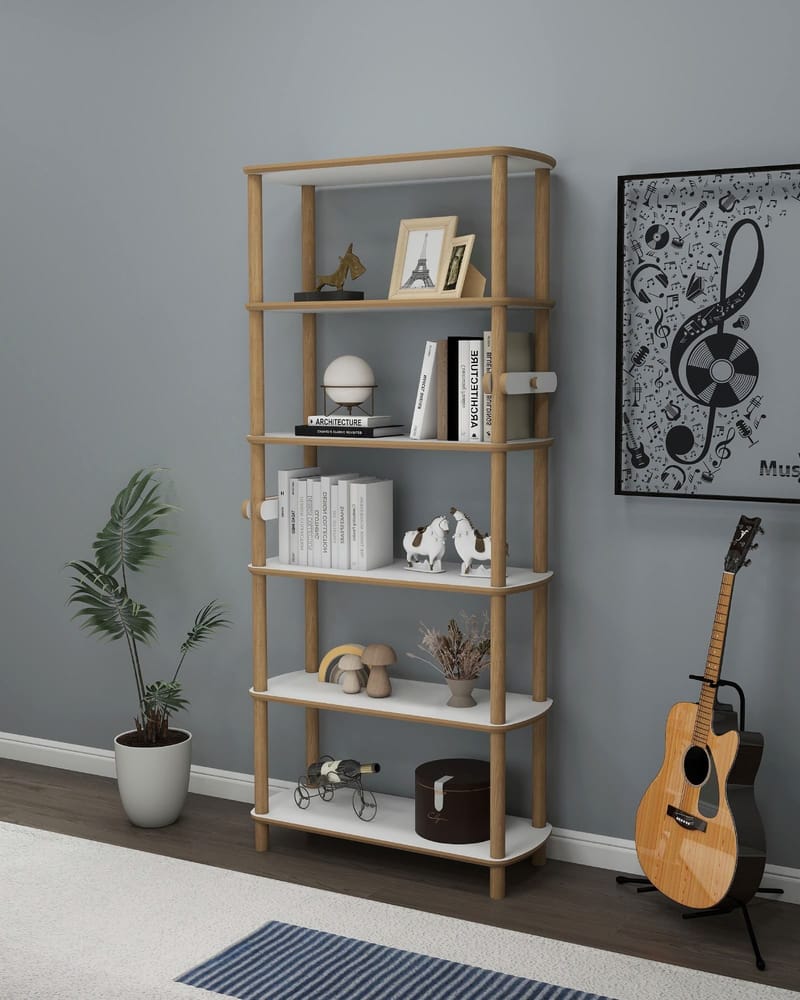 Pienk Bokhylle 80x174 cm - Eik og hvit - Oppbevaring - Hylle - Bokhylle