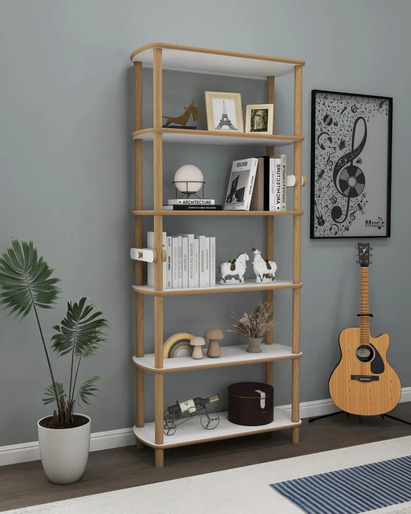 Pienk Bokhylle 80x174 cm - Eik og hvit - Oppbevaring - Hylle - Bokhylle