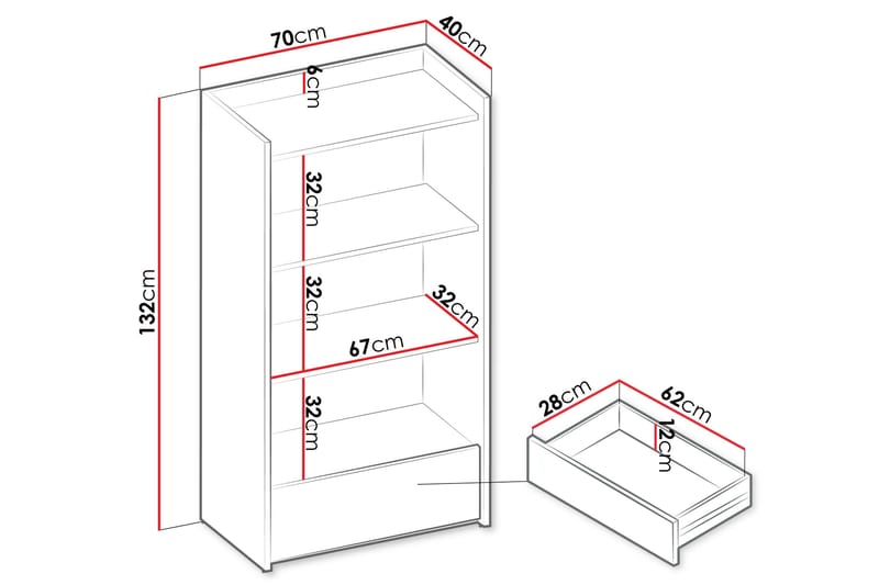Sigmana Bokhylle 70x40 cm - Grå - Oppbevaring - Hylle - Bokhylle