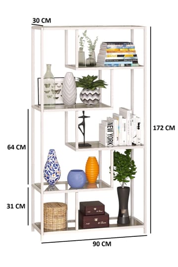 Sorena Bokhylle 90x172 cm - Hvit og transparent - Oppbevaring - Hylle - Bokhylle