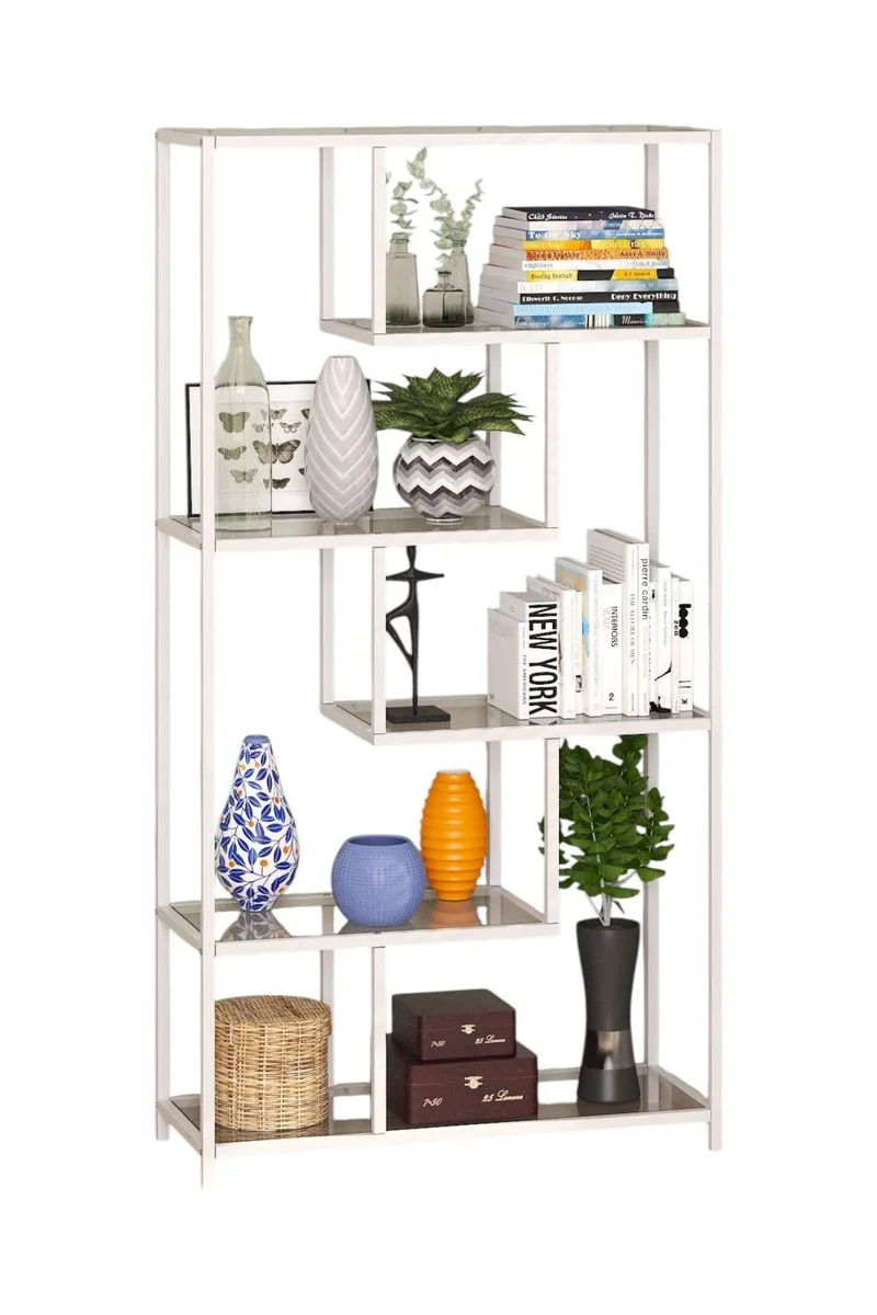 Sorena Bokhylle 90x172 cm, Hvit og transparent