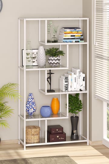 Sorena Bokhylle 90x172 cm - Hvit og transparent - Oppbevaring - Hylle - Bokhylle