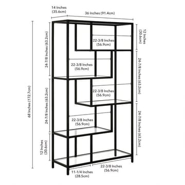 Sorena Bokhylle 90x172 cm - Svart og transparent - Oppbevaring - Hylle - Bokhylle
