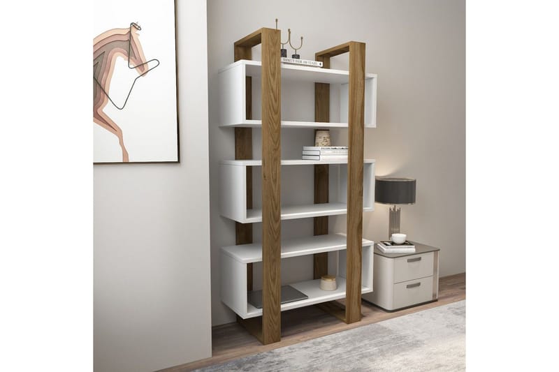 Thyric Bokhylle 80 cm - Valnøtt/Hvit - Oppbevaring - Hylle - Bokhylle