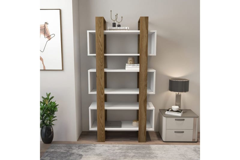 Thyric Bokhylle 80 cm - Valnøtt/Hvit - Oppbevaring - Hylle - Bokhylle