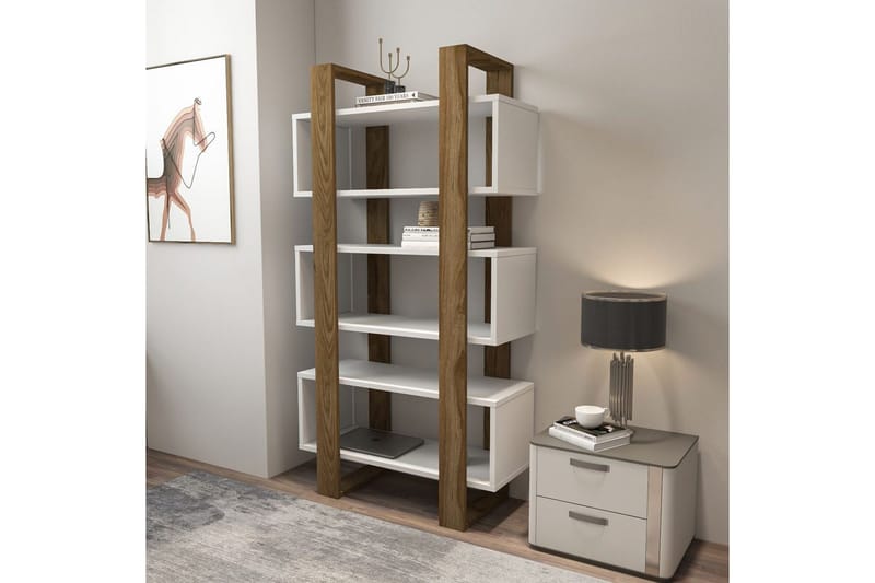 Thyric Bokhylle 80 cm - Valnøtt/Hvit - Oppbevaring - Hylle - Bokhylle