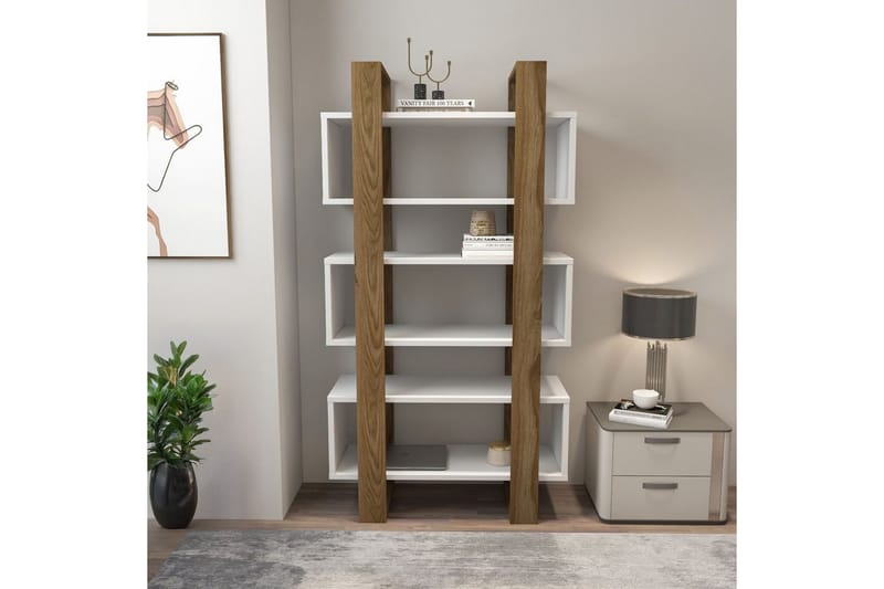 Thyric Bokhylle 80 cm - Valnøtt/Hvit - Oppbevaring - Hylle - Bokhylle