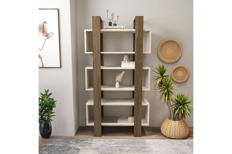 Thyric Bokhylle 80 cm - Valnøtt/Travertin - Oppbevaring - Hylle - Bokhylle