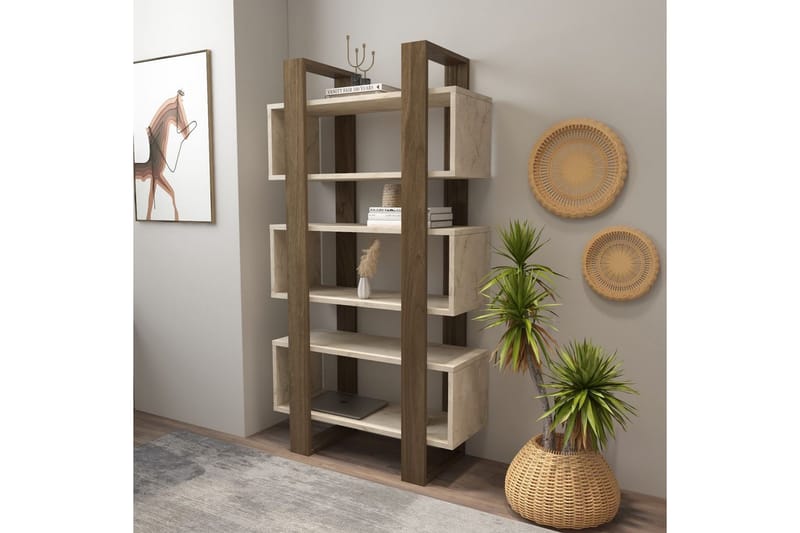 Thyric Bokhylle 80 cm - Valnøtt/Travertin - Oppbevaring - Hylle - Bokhylle