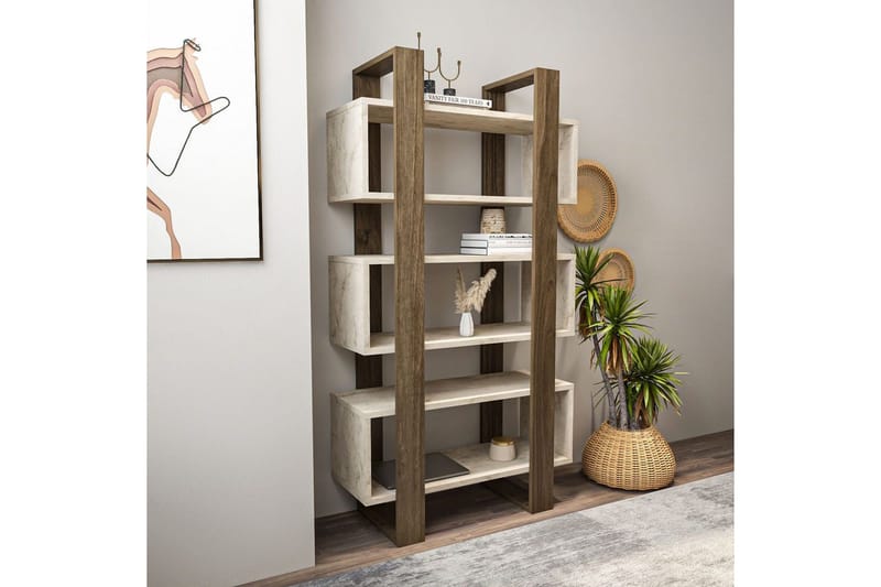 Thyric Bokhylle 80 cm - Valnøtt/Travertin - Oppbevaring - Hylle - Bokhylle