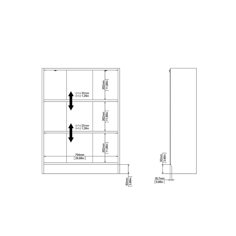 Trysil Bokhylle 79 cm med 2 Hyller i Malt Tre - Hvit - Oppbevaring - Hylle - Bokhylle