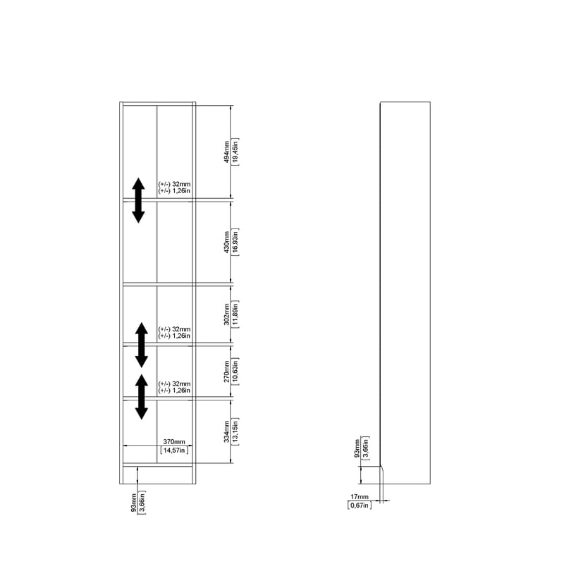Trysil Bokhylle med 4 hyller 41x27x203 cm - Oppbevaring - Hylle - Bokhylle