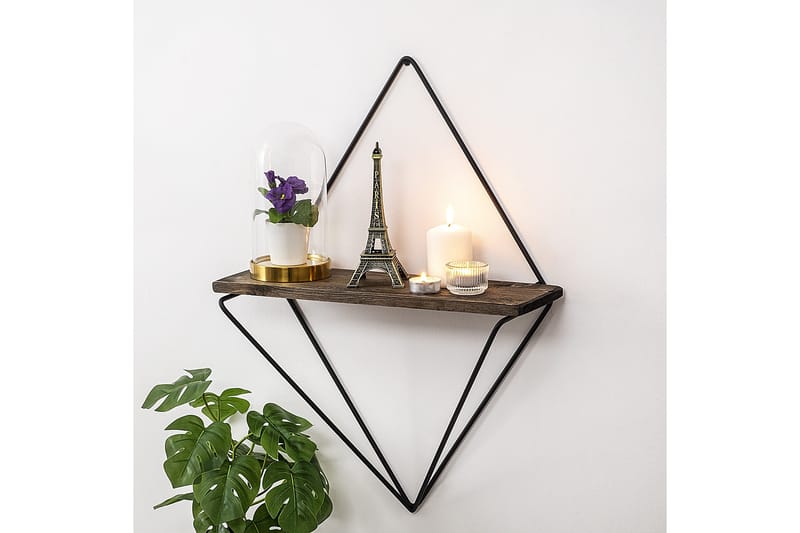 Amstelveen Vegghylle 15x27 cm, Svart / Valnøtt