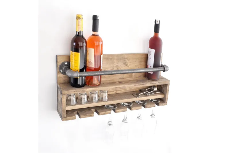 Crystalann Vegghylle 60 cm - Valnøtt / Svart - Oppbevaring - Hylle - Vegghylle