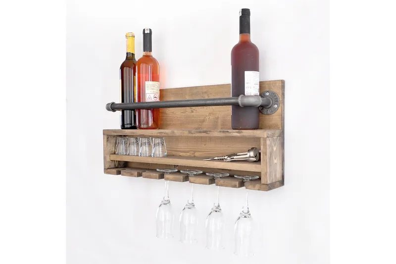 Crystalann Vegghylle 60 cm - Valnøtt / Svart - Oppbevaring - Hylle - Vegghylle