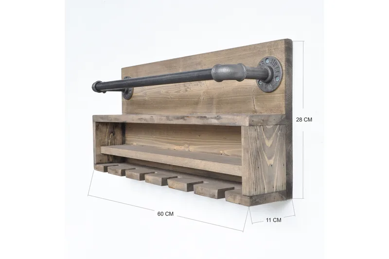 Crystalann Vegghylle 60 cm - Valnøtt / Svart - Oppbevaring - Hylle - Vegghylle