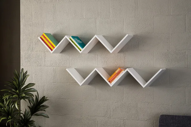 Decormet Vegghylle W-form, Hvit/Oransje