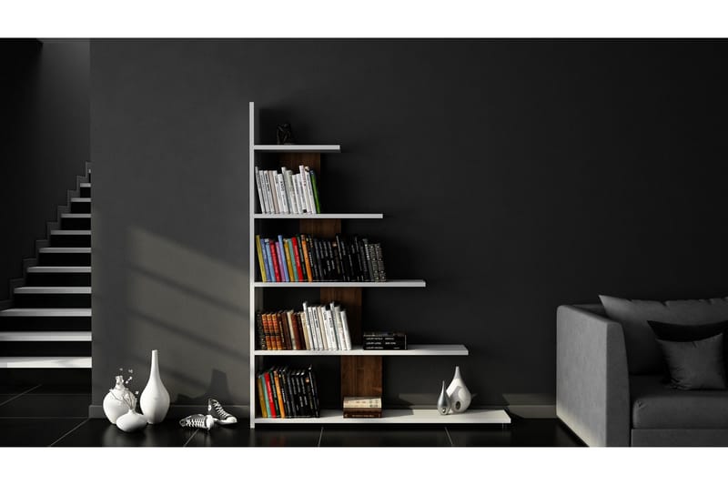 Elegancia Bokhylle 120 cm i Mørkt Tre - Hvit|Brun - Oppbevaring - Hylle - Bokhylle