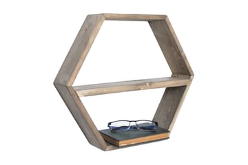 Evila Hexagon Veggshylle 42 cm i Mørkt Tre - Brun - Oppbevaring - Hylle - Vegghylle