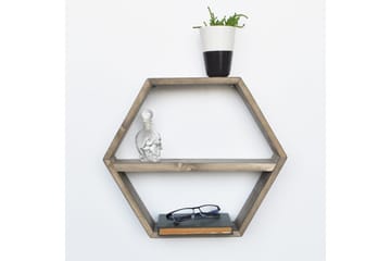 Evila Hexagon Veggshylle 42 cm i Mørkt Tre - Brun - Oppbevaring - Hylle - Vegghylle