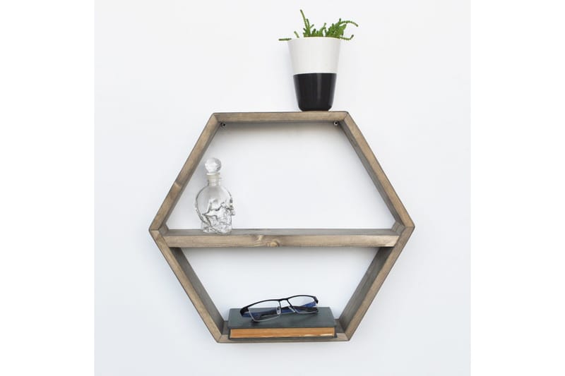 Evila Hexagon Veggshylle 42 cm i Mørkt Tre - Brun - Oppbevaring - Hylle - Vegghylle