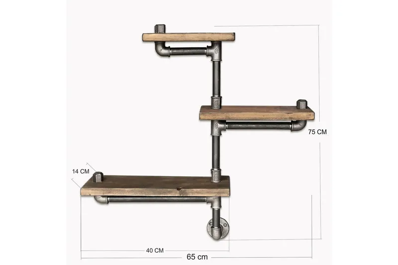 Evila Vegghylle Rør/Tre 3 Hyller - Oppbevaring - Hylle - Vegghylle