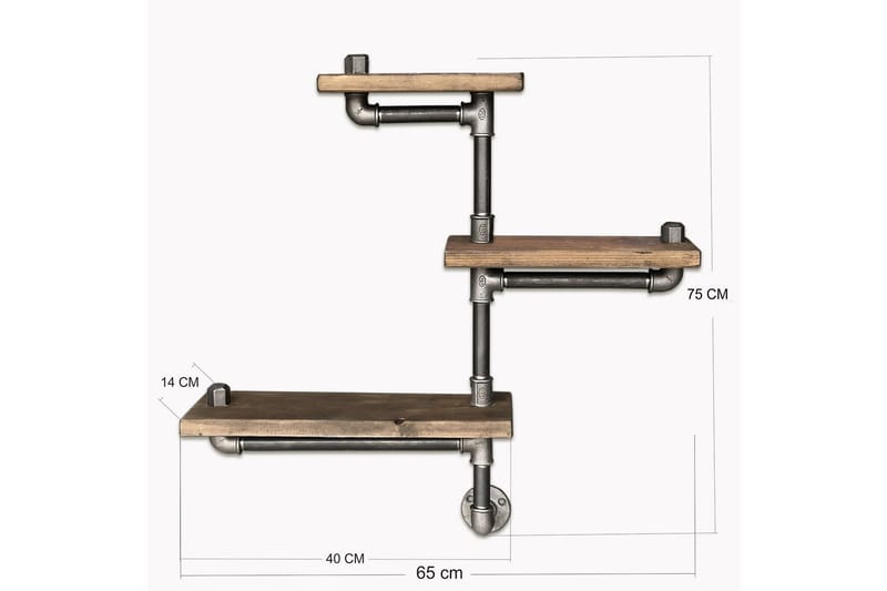 Evila Vegghylle Rør/Tre 3 Hyller - Oppbevaring - Hylle - Vegghylle