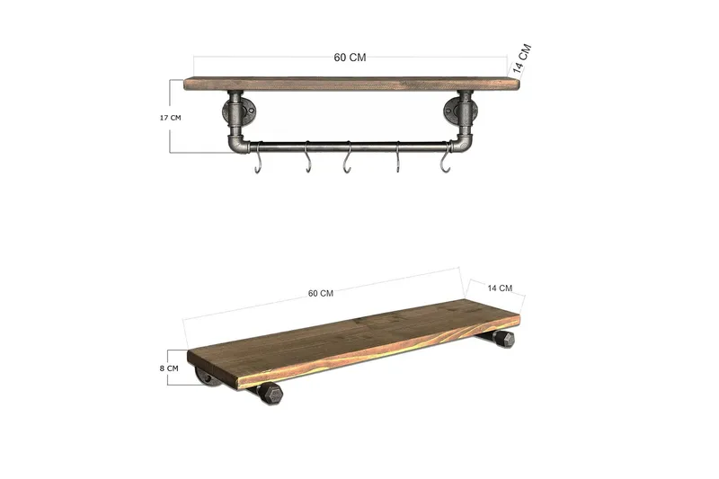 Evila Vegghylle Rør/Tre - Oppbevaring - Hylle - Vegghylle