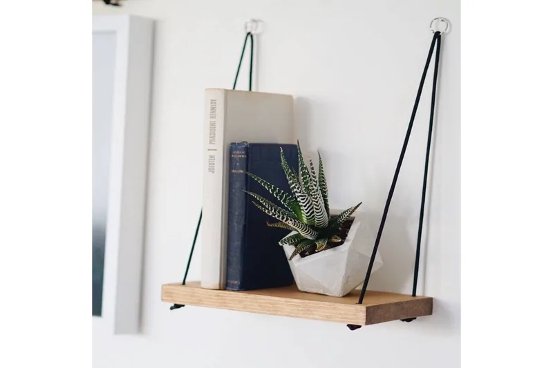 Evila Veggshylle med Tau 40 cm i Tre med Eikeutseende - Beige - Oppbevaring - Hylle - Vegghylle