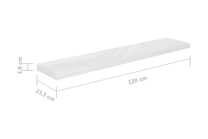 Flytende vegghyller 2 stk høyglans hvit 120x23,5x3,8 cm MDF - Vegghylle - Vegghengt oppbevaring
